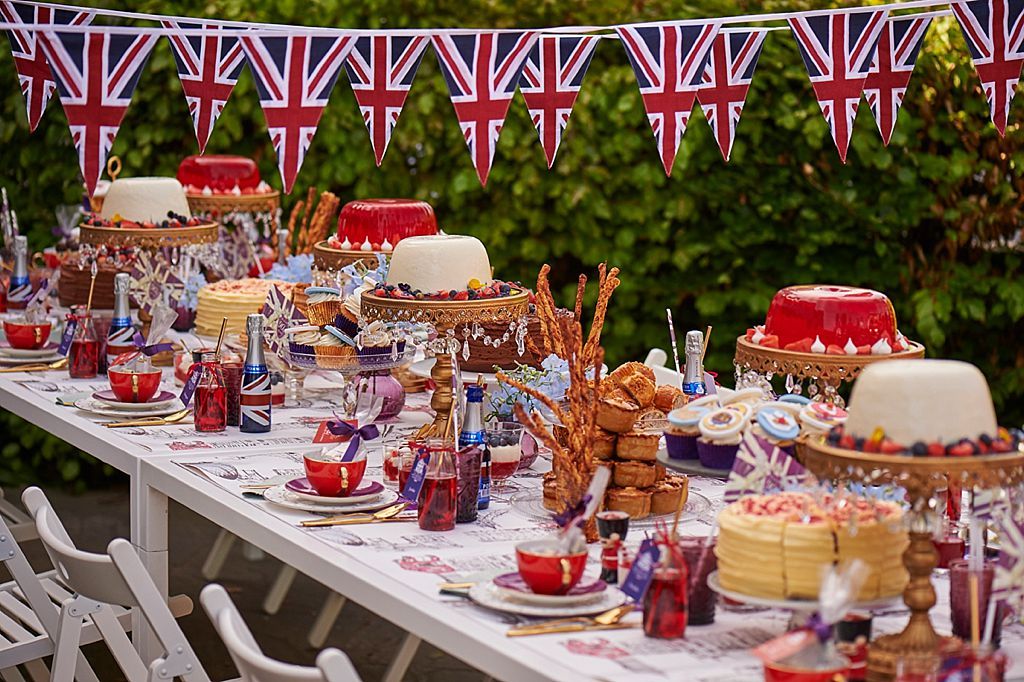 Jubilee party food with Union Jack bunting